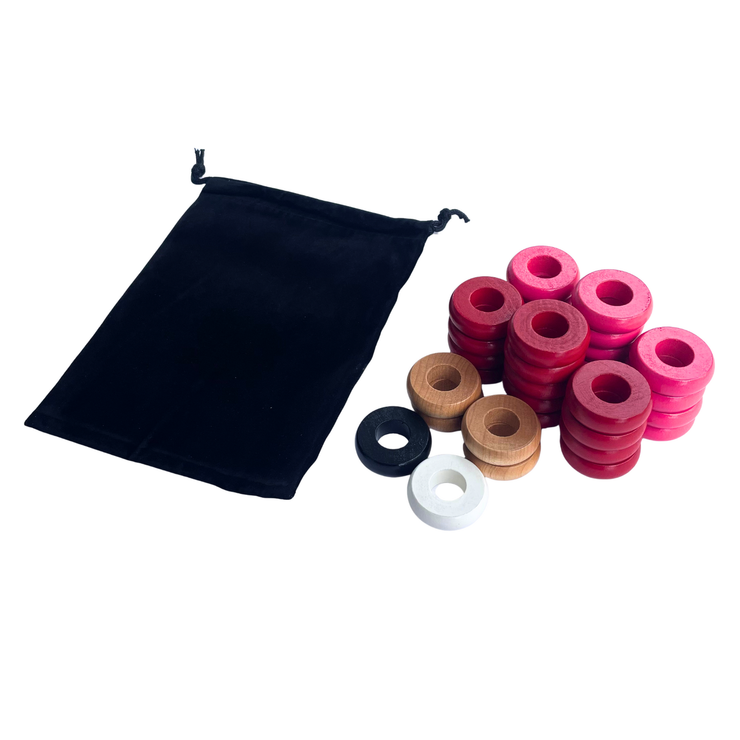 32 Red and Pink Carrom / Pichenotte Rings