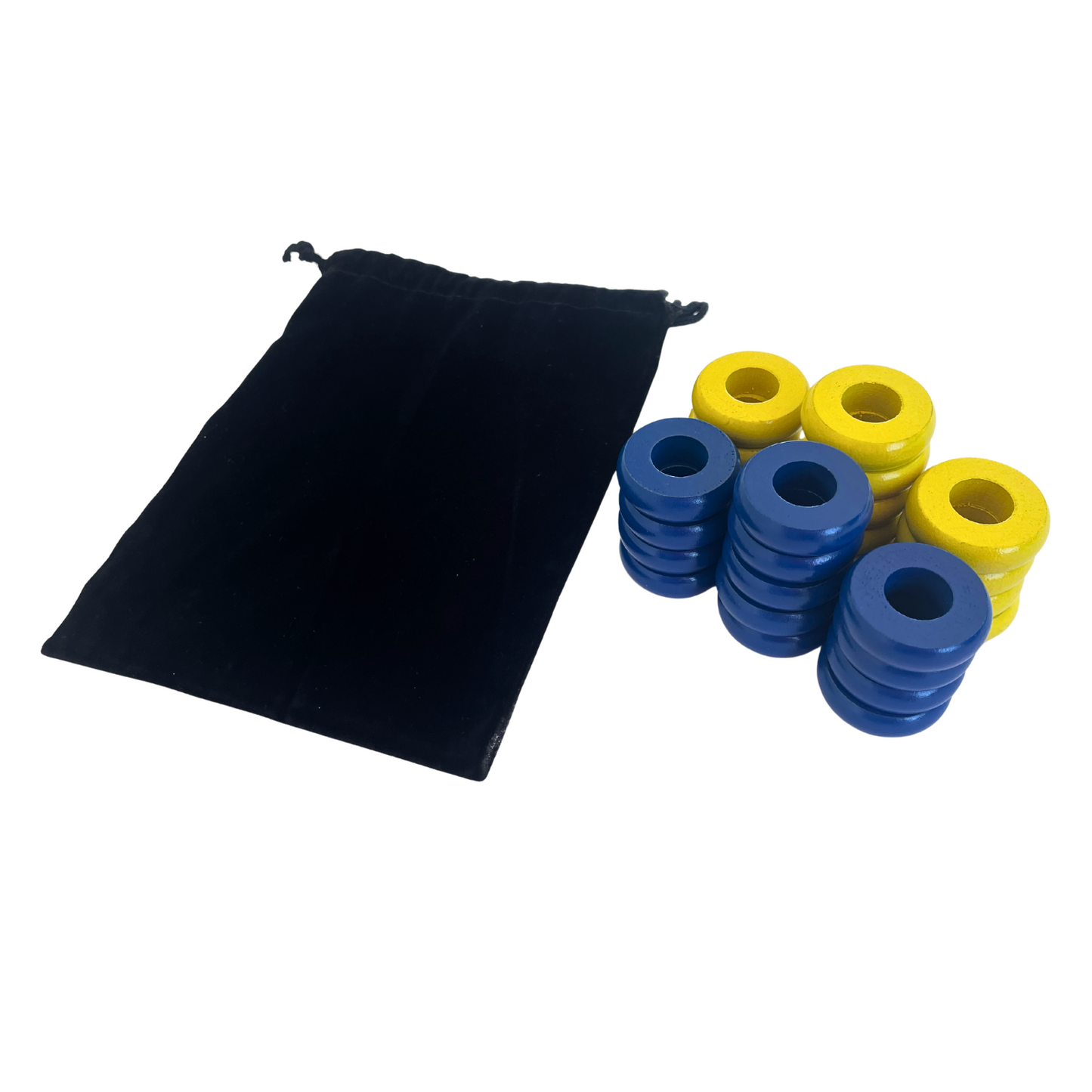 32 Blue and Yellow Carrom / Pichenotte Rings