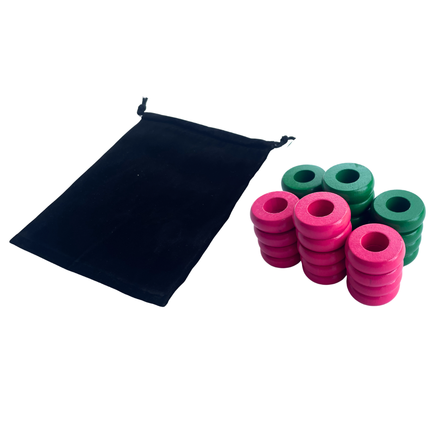 32 Green and Pink Carrom / Pichenotte Rings