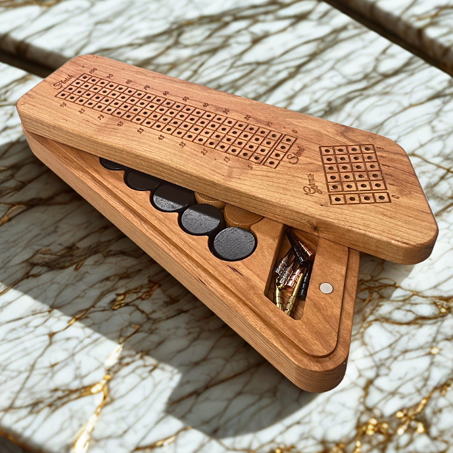 Crokinole Disc Storage & Point Tracker Box (Cherry Wood)