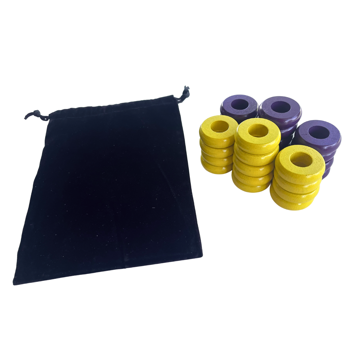 32 Yellow and Purple Carrom / Pichenotte Rings