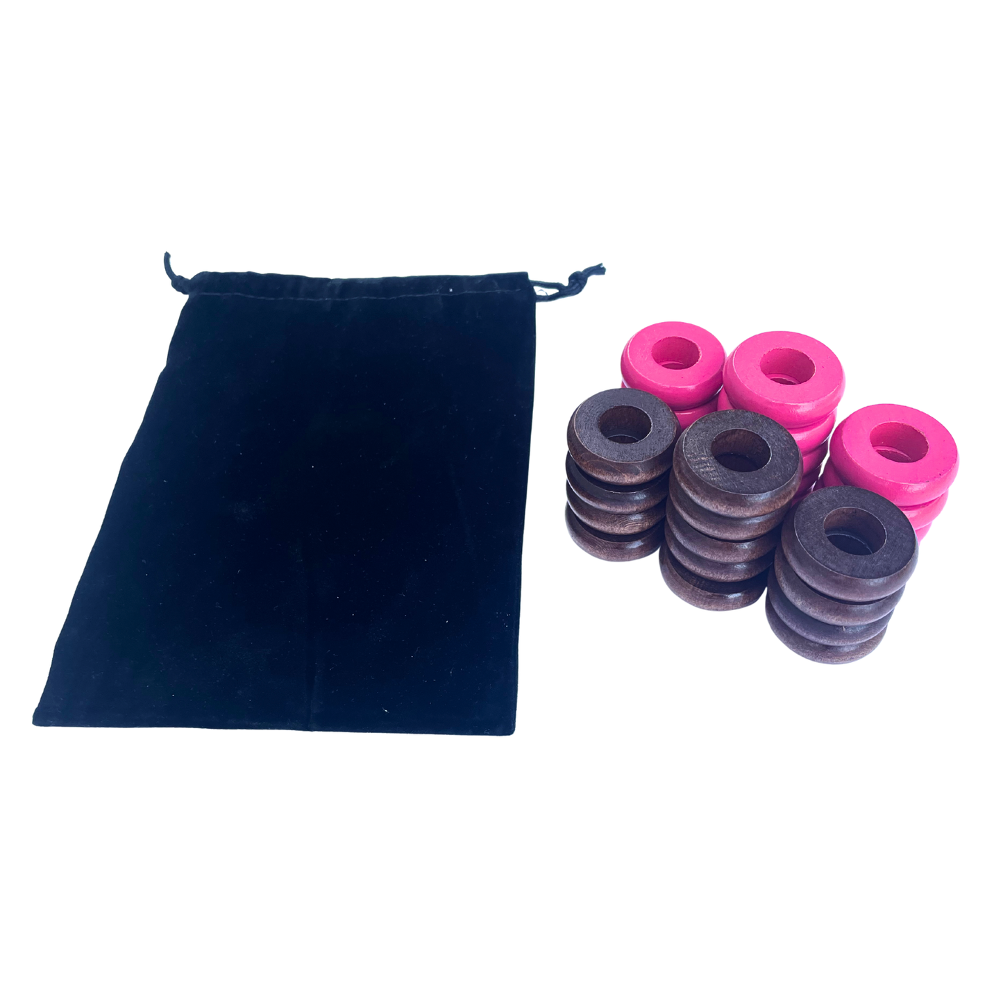 32 Pink and Walnut Carrom / Pichenotte Rings