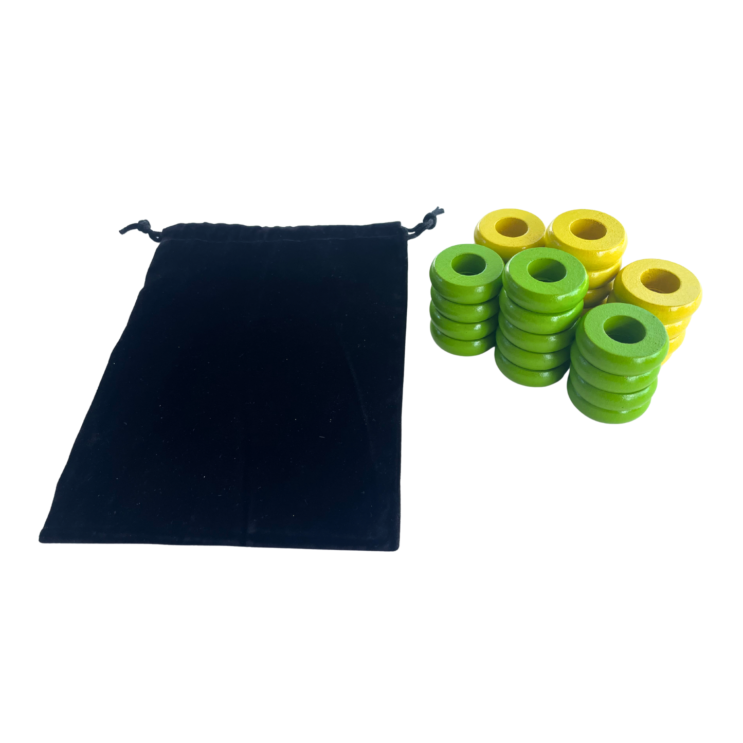 32 Yellow and Lime Green Carrom / Pichenotte Rings
