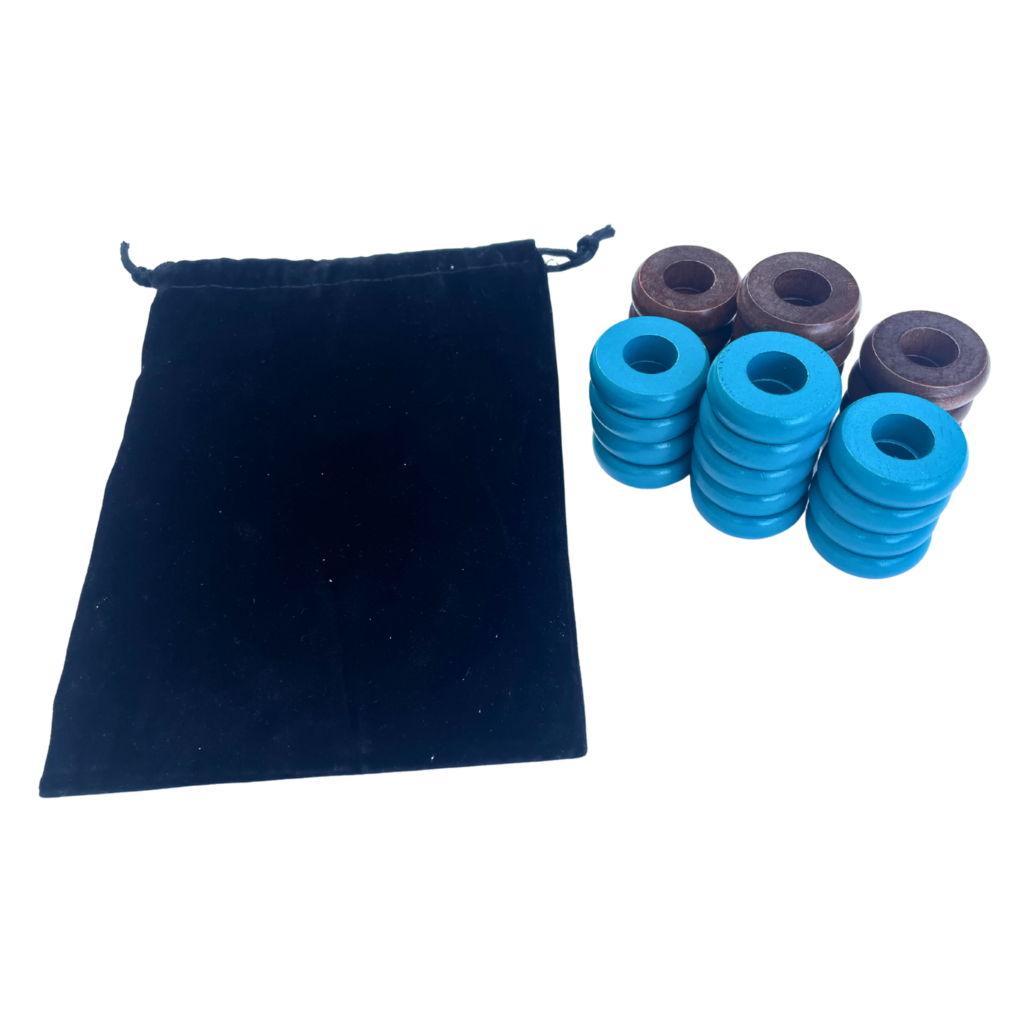 32 Light Blue and Walnut Carrom / Pichenotte Rings