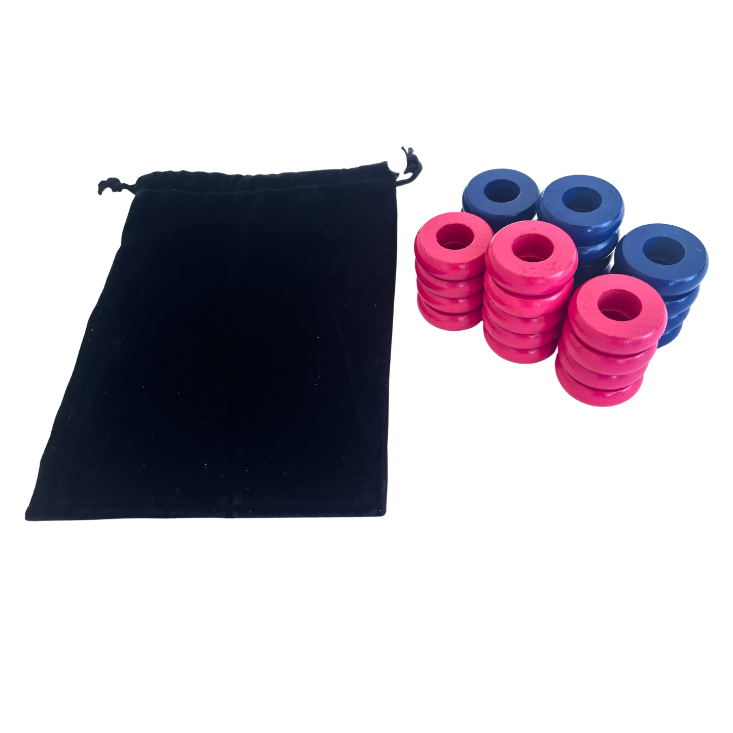 32 Blue and Pink Carrom / Pichenotte Rings