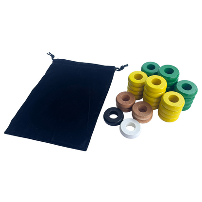 32 Green and Yellow Carrom / Pichenotte Rings