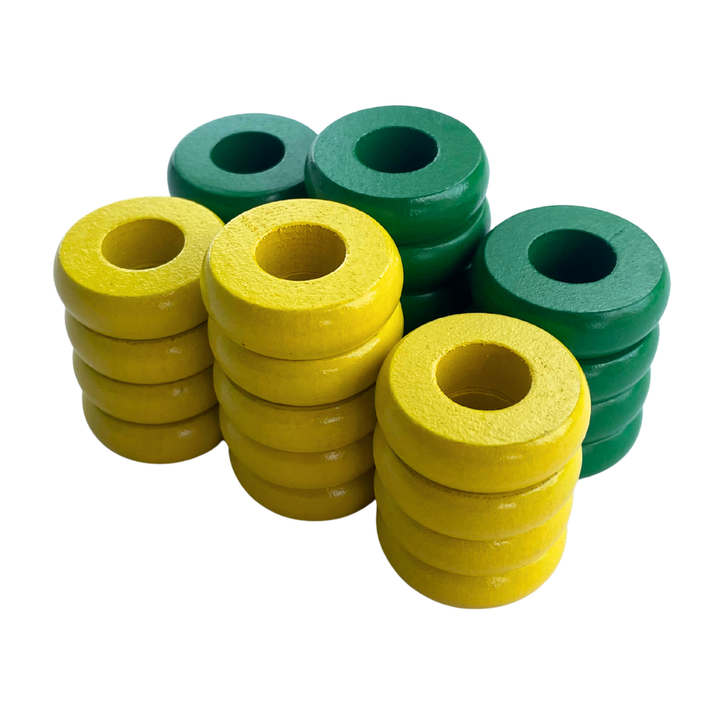 32 Green and Yellow Carrom / Pichenotte Rings
