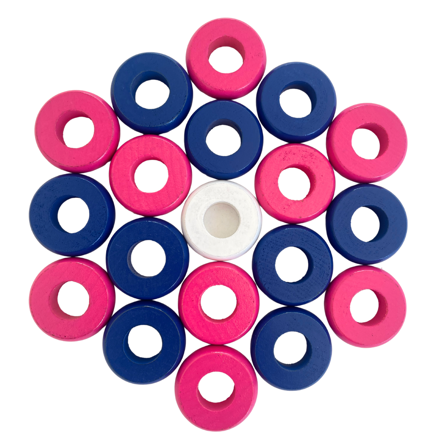 32 Blue and Pink Carrom / Pichenotte Rings