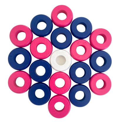 32 Blue and Pink Carrom / Pichenotte Rings