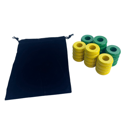 32 Green and Yellow Carrom / Pichenotte Rings
