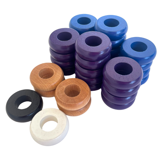 32 Blue and Purple Carrom / Pichenotte Rings