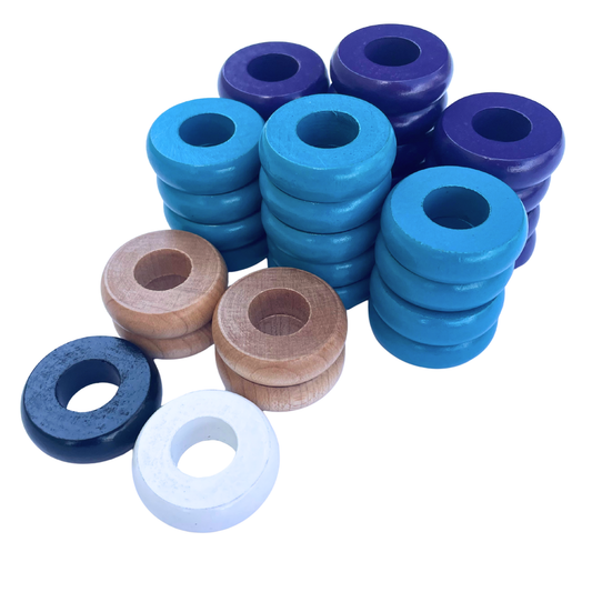 32 Purple and Light Blue Carrom / Pichenotte Rings