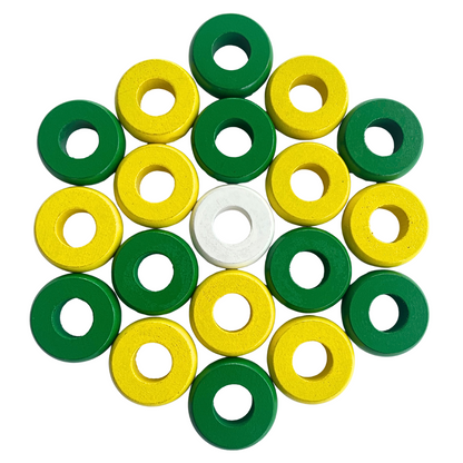 32 Green and Yellow Carrom / Pichenotte Rings