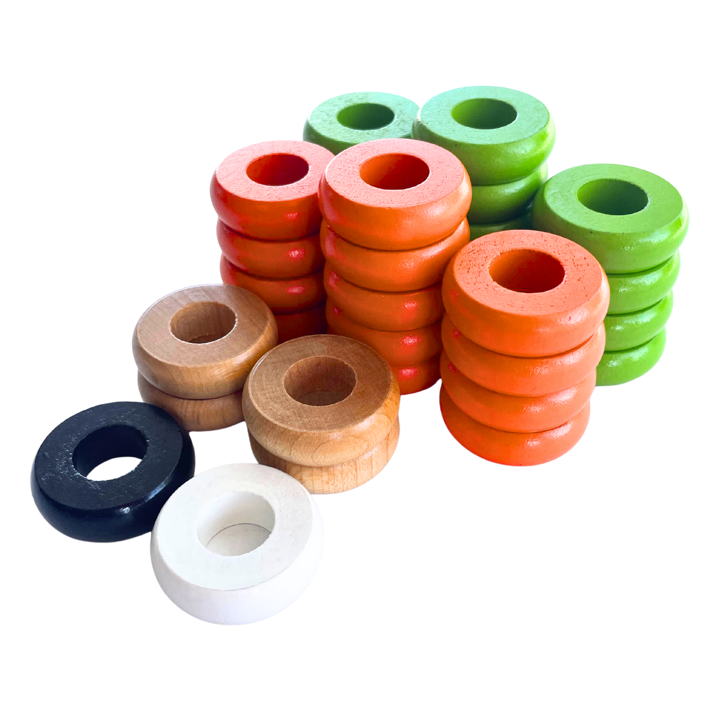 32 Orange and Lime Green Carrom / Pichenotte Rings