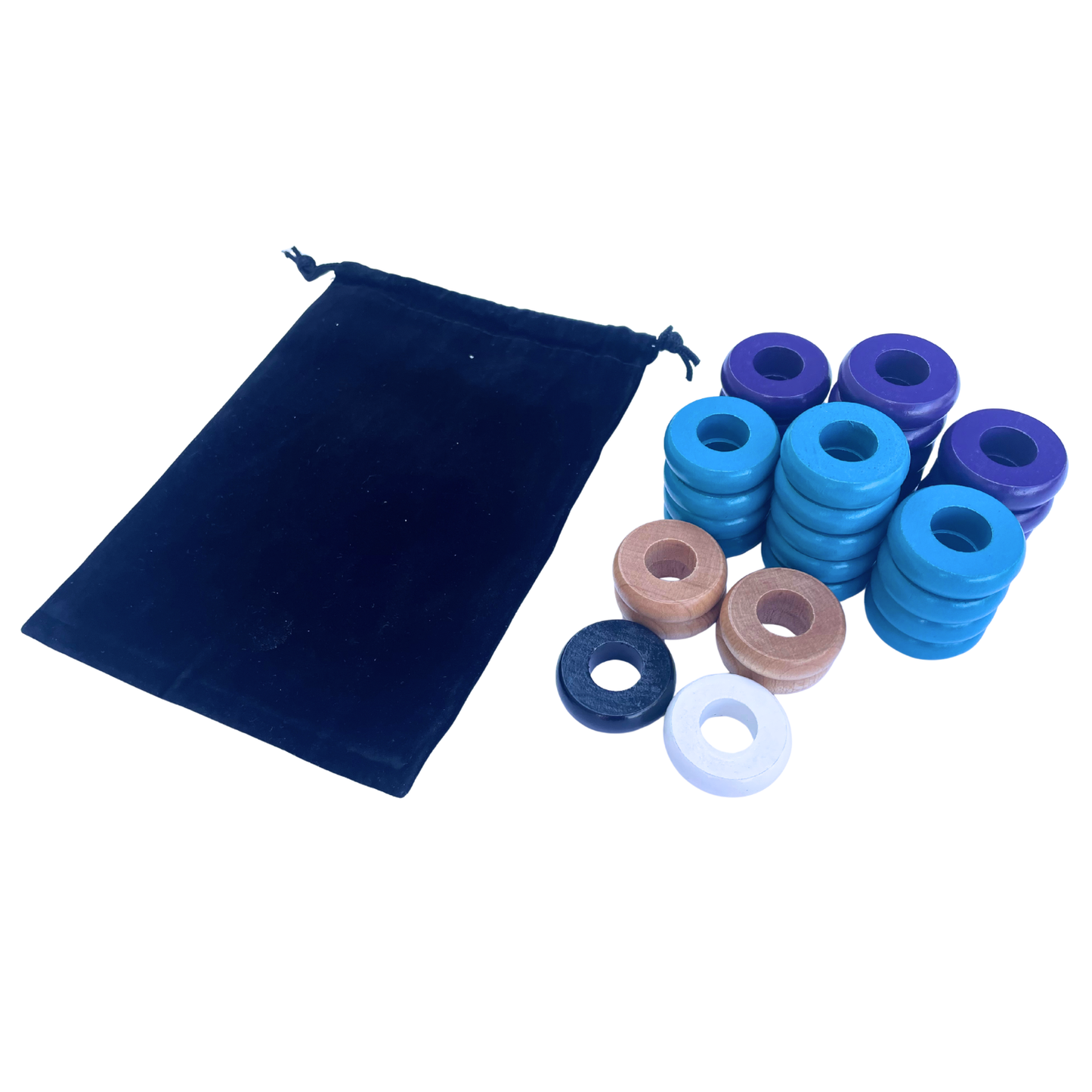 32 Purple and Light Blue Carrom / Pichenotte Rings
