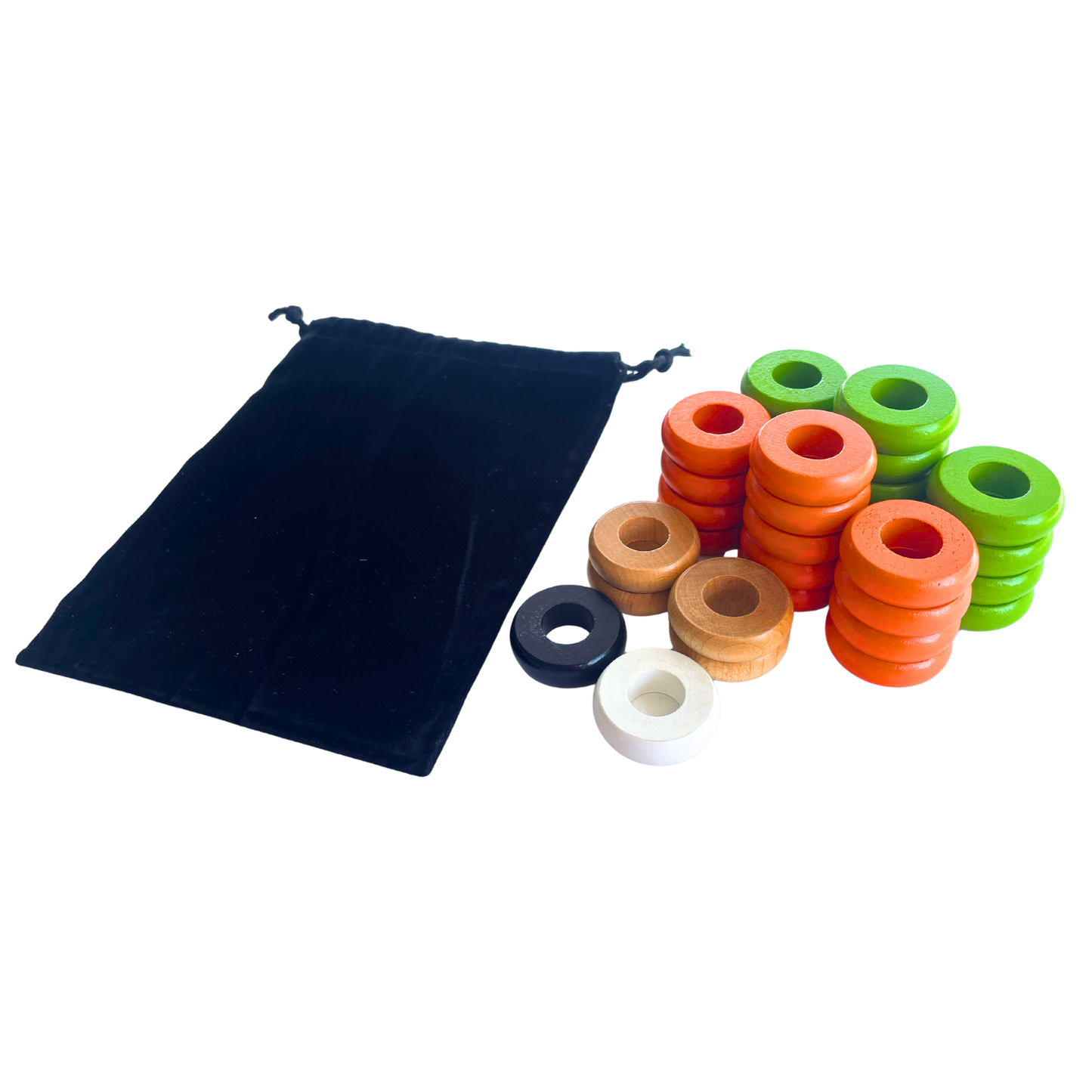 32 Orange and Lime Green Carrom / Pichenotte Rings