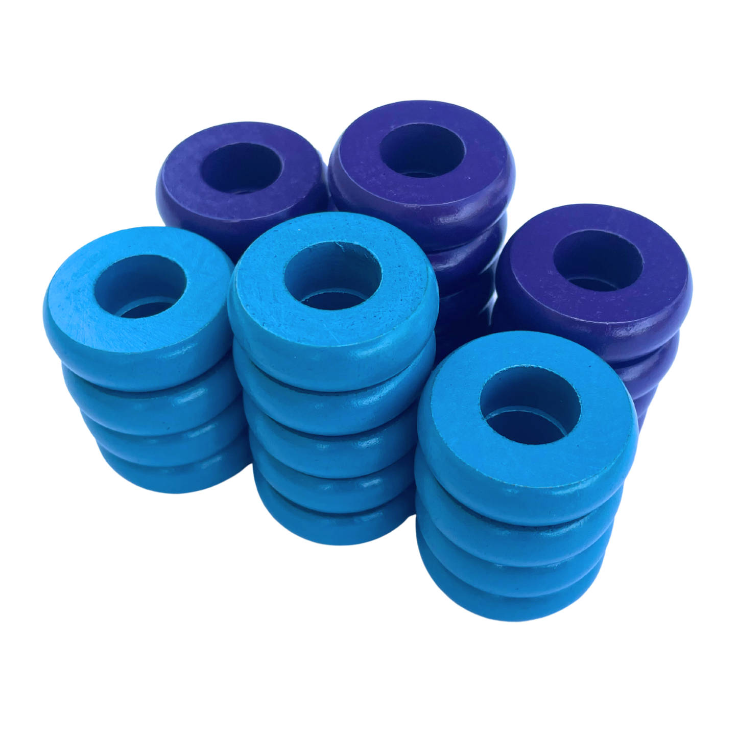 32 Purple and Light Blue Carrom / Pichenotte Rings