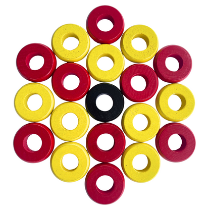 32 Red and Yellow Carrom / Pichenotte Rings