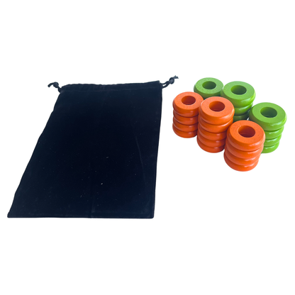 32 Orange and Lime Green Carrom / Pichenotte Rings