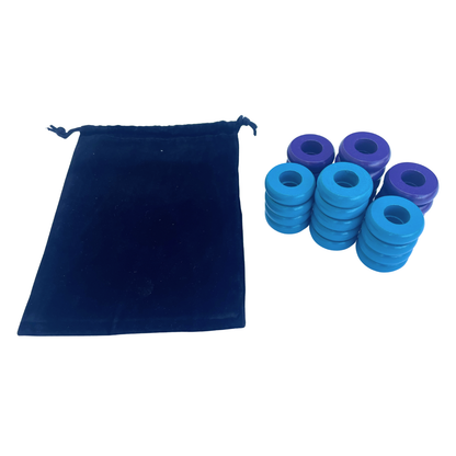 32 Purple and Light Blue Carrom / Pichenotte Rings