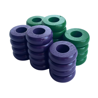32 Green and Purple Carrom / Pichenotte Rings