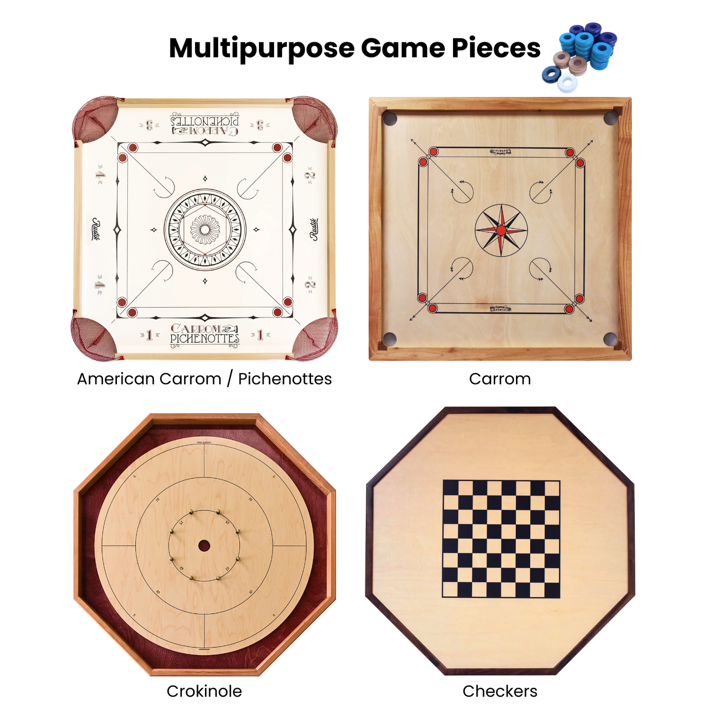 32 Purple and Light Blue Carrom / Pichenotte Rings