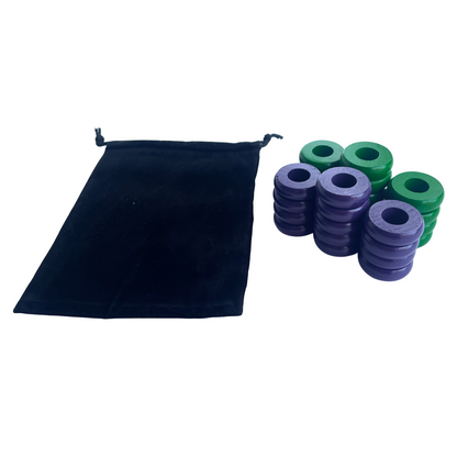 32 Green and Purple Carrom / Pichenotte Rings
