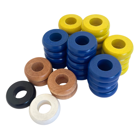 32 Blue and Yellow Carrom / Pichenotte Rings