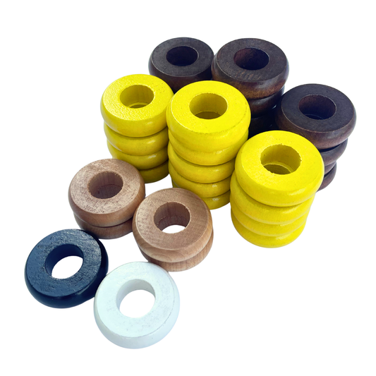 32 Yellow and Walnut Carrom / Pichenotte Rings