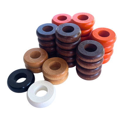 32 Orange and Walnut Carrom / Pichenotte Rings