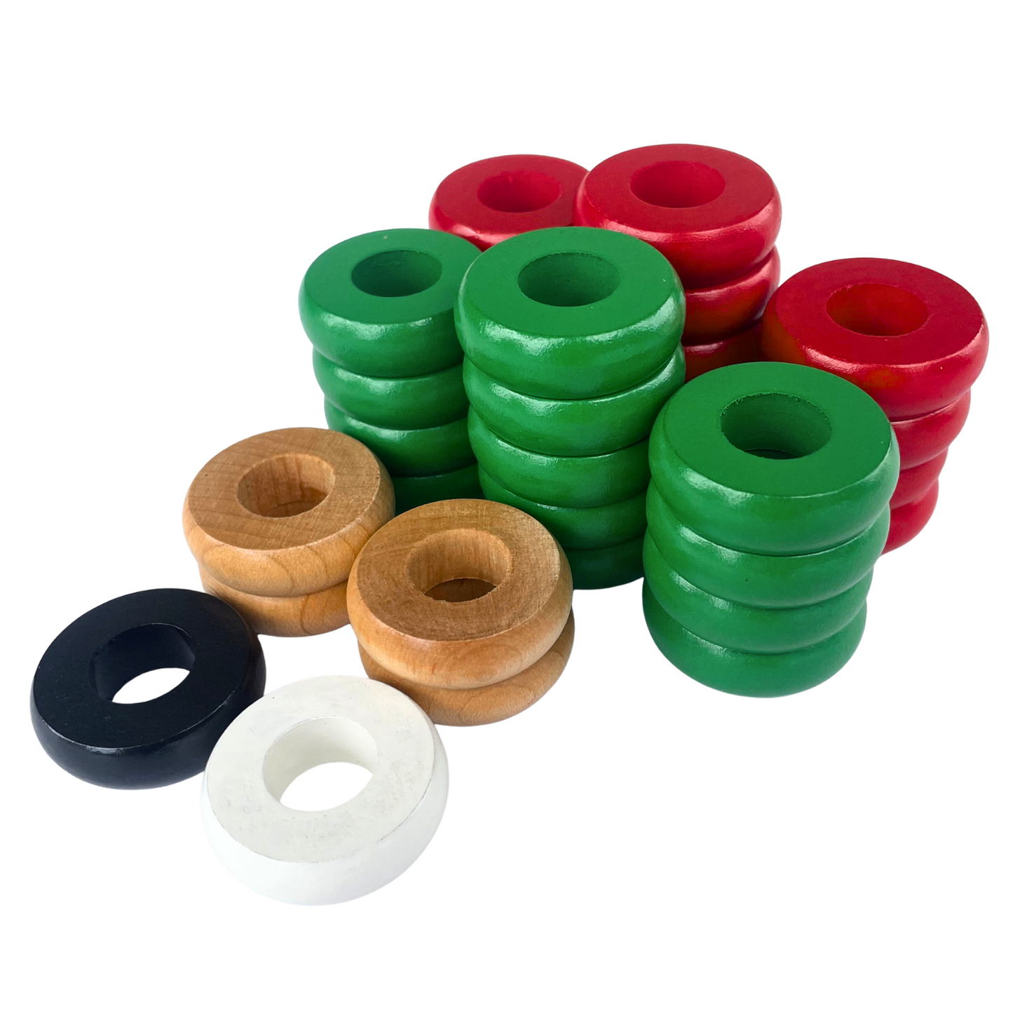 32 Red and Green Carrom / Pichenotte Rings