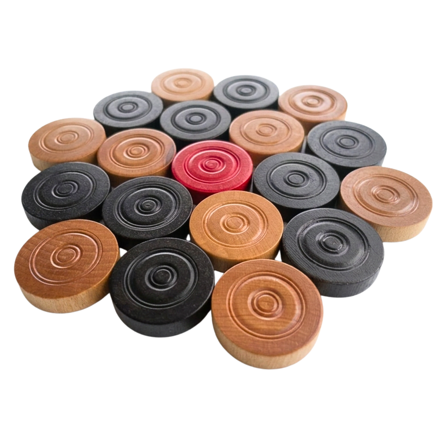 22 Traditional Carrom Board Game Men (10 Black / 10 Natural / 2 Red Queens) - Carrom Canada