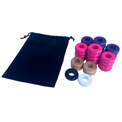 32 Purple and Pink Carrom / Pichenotte Rings