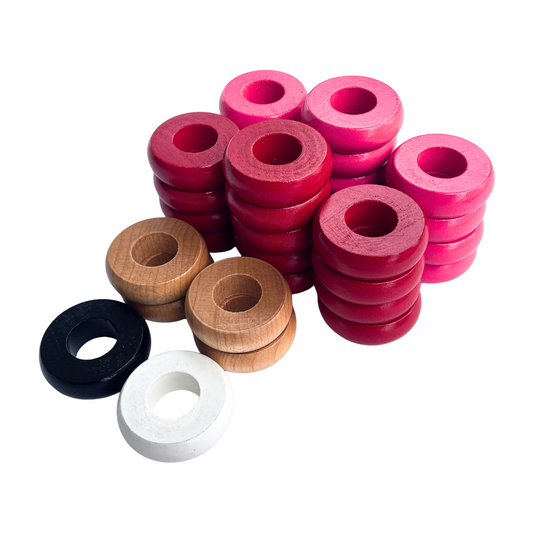 32 Red and Pink Carrom / Pichenotte Rings