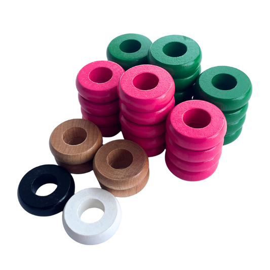 32 Green and Pink Carrom / Pichenotte Rings