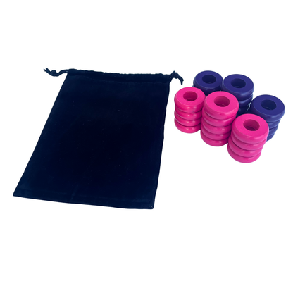 32 Purple and Pink Carrom / Pichenotte Rings