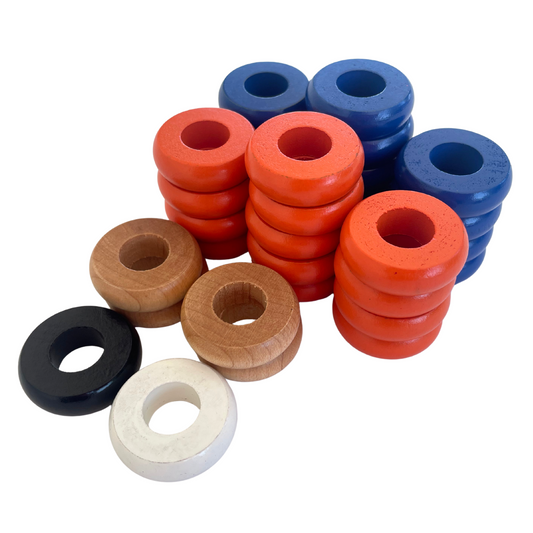 32 Blue and Orange Carrom / Pichenotte Rings
