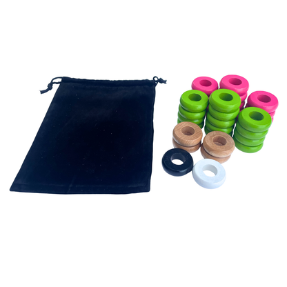 32 Pink and Lime Green Carrom / Pichenotte Rings