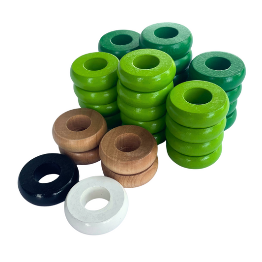 32 Green and Lime Green Carrom / Pichenotte Rings