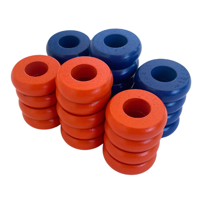 32 Blue and Orange Carrom / Pichenotte Rings