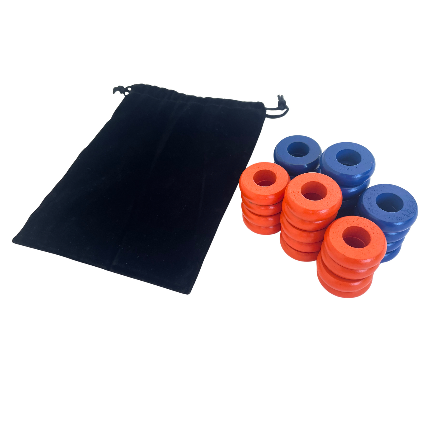 32 Blue and Orange Carrom / Pichenotte Rings