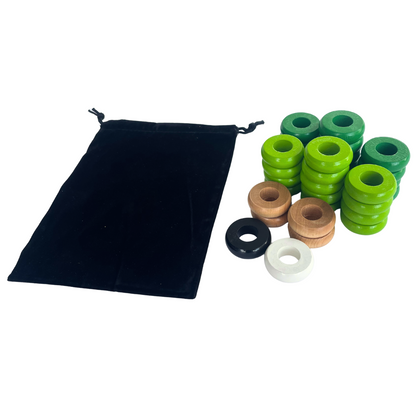 32 Green and Lime Green Carrom / Pichenotte Rings