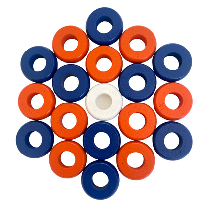 32 Blue and Orange Carrom / Pichenotte Rings