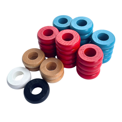 32 Red and Light Blue Carrom / Pichenotte Rings