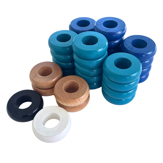 32 Blue and Light Blue Carrom / Pichenotte Rings
