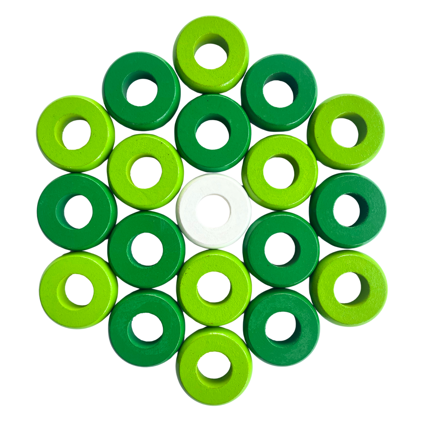 32 Green and Lime Green Carrom / Pichenotte Rings