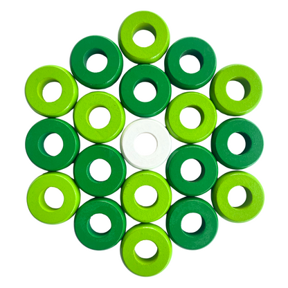 32 Green and Lime Green Carrom / Pichenotte Rings