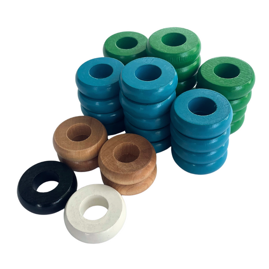 32 Green and Light Blue Carrom / Pichenotte Rings