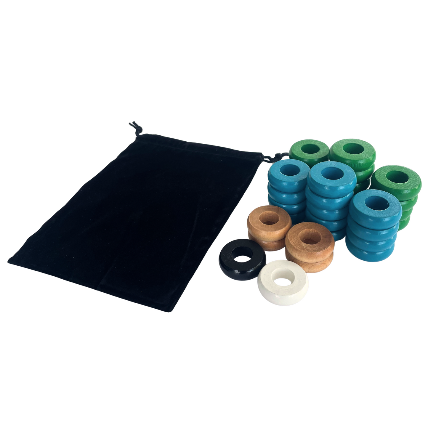 32 Green and Light Blue Carrom / Pichenotte Rings