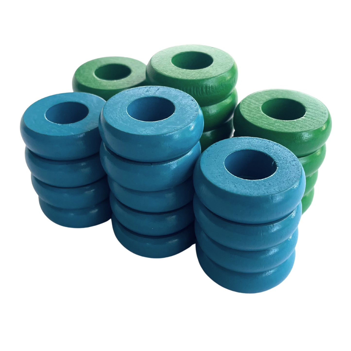 32 Green and Light Blue Carrom / Pichenotte Rings